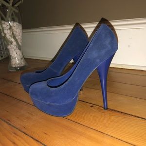 Blue suede/velvet heels